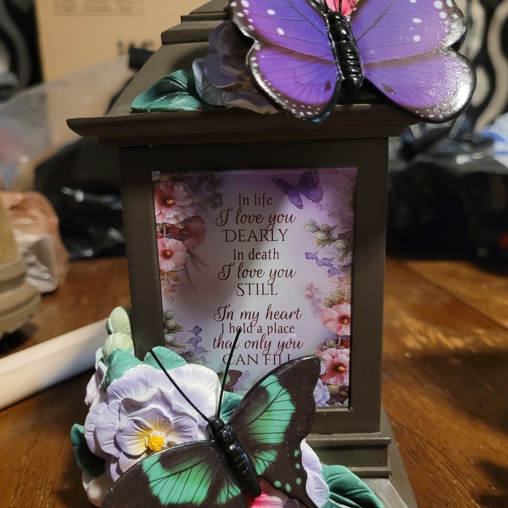 Decorative Butterfly Memorial Lantern - Purple & Teal